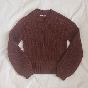 Reformation Dita Cableknit sweater puff sleeve knit sweater cinnamon brown